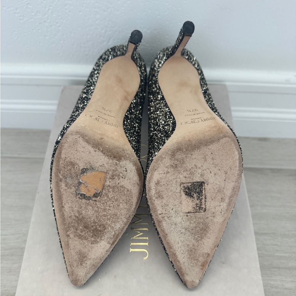Jimmy Choo Black and Silver Glitter Pointed Toe Stilettos - Picture 4 of 8